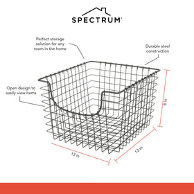 Spectrum rectangle-wire-storage system fits shelves while reducing clutter.