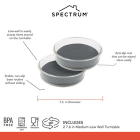 Spectrum charcoal-gray finish lazy susan 7in blends with kitchen decor.