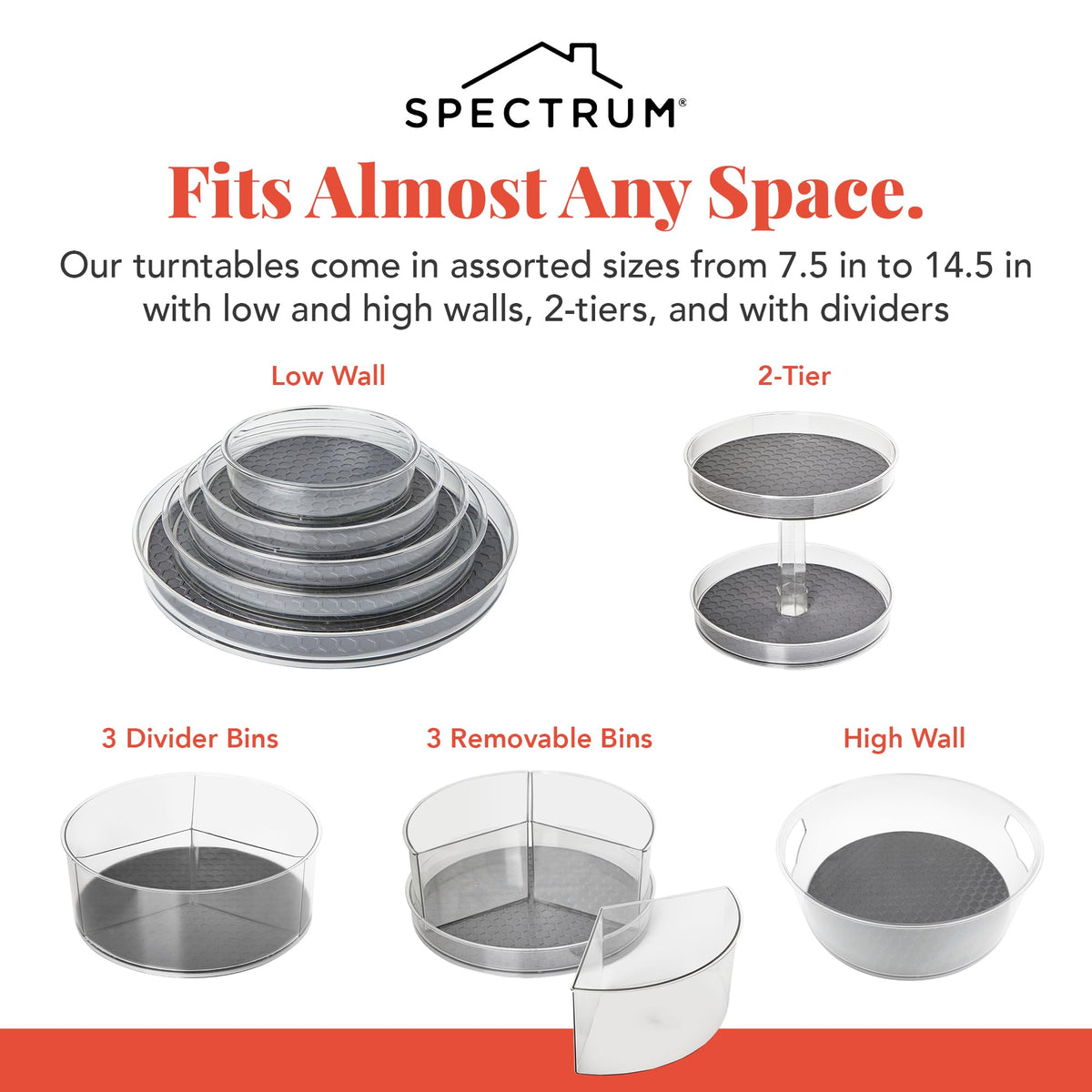 Spectrum table-top use 7in lazy susan for oils and vinegars.
