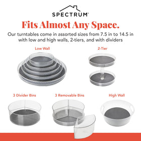 Spectrum table-top use 7in lazy susan for oils and vinegars.