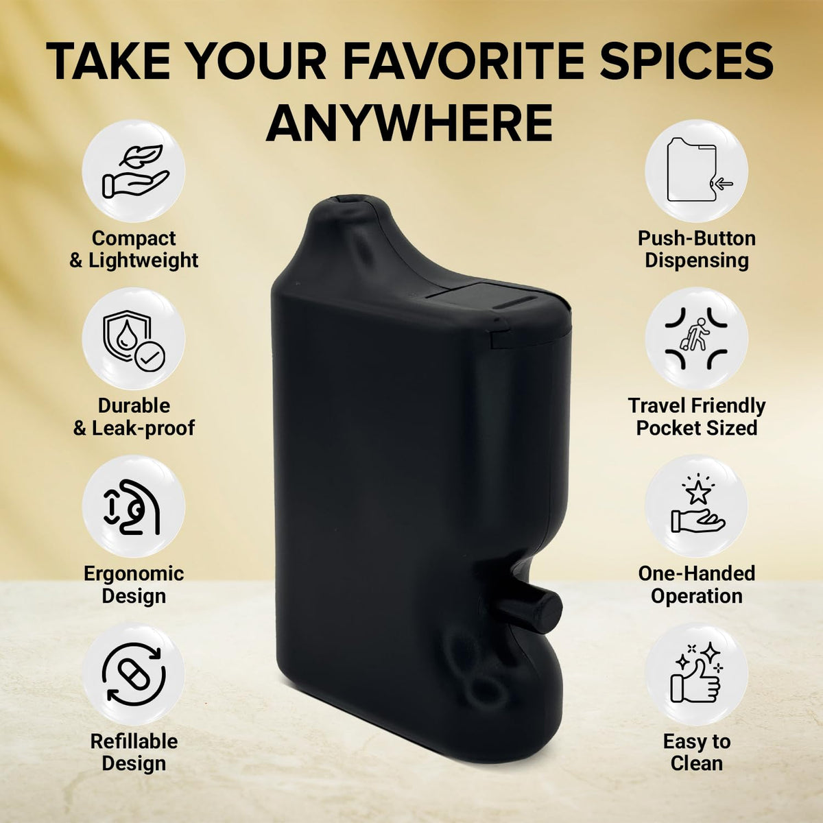 Speed Bump plastic salt shaker with lid keeps fine powders secure.