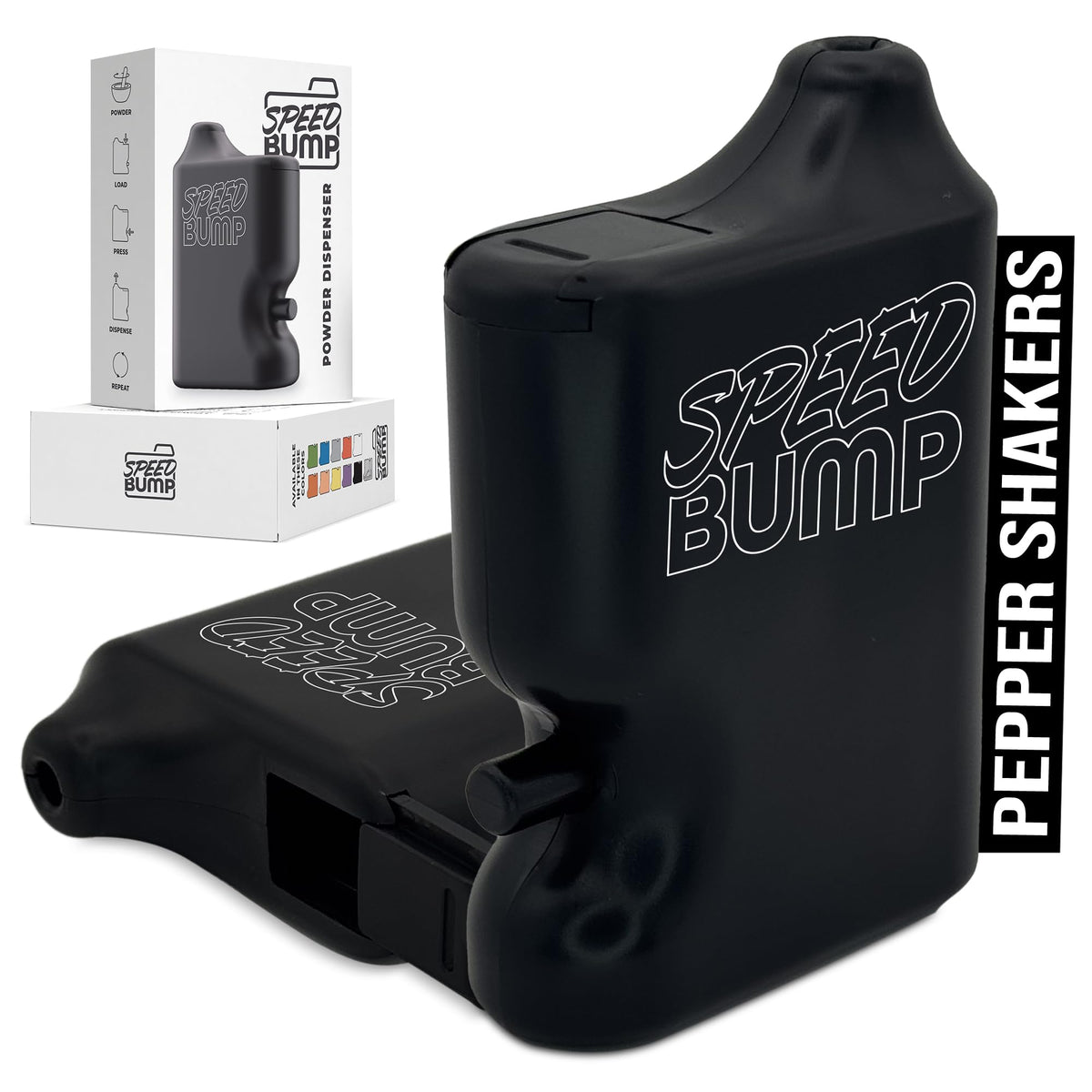 Speed Bump portable pepper shaker black for on the go seasoning.