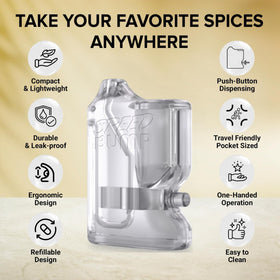 SPEED BUMP salt and pepper dispenser compact design for easy pocket seasoning.