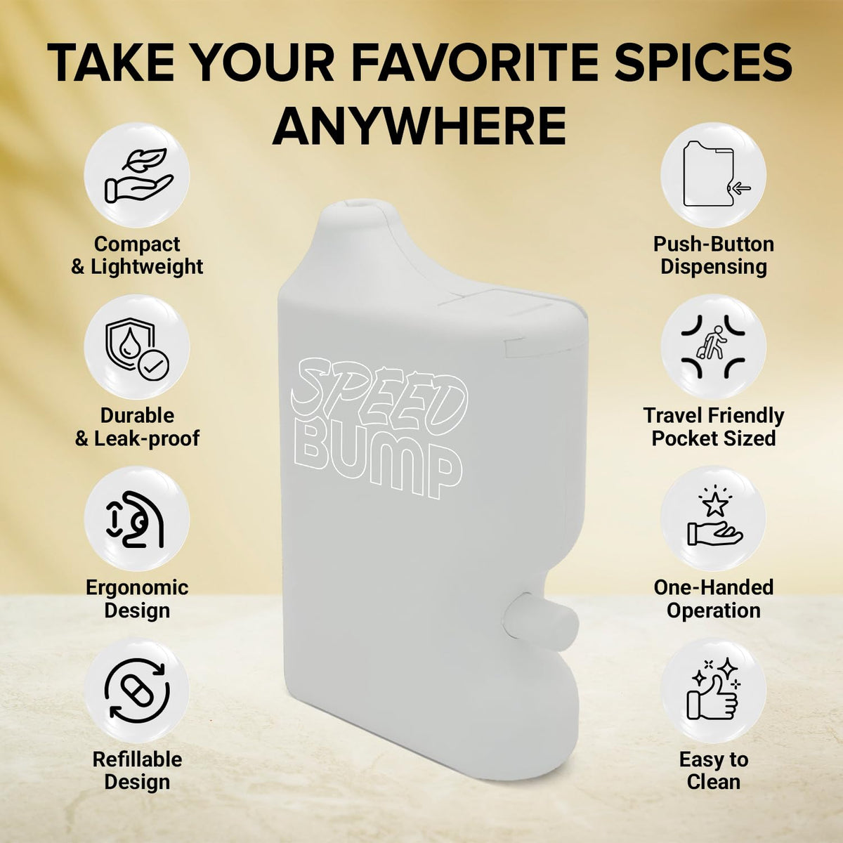 Speed Bump spice bullet travel container ideal for quick seasonings anywhere.