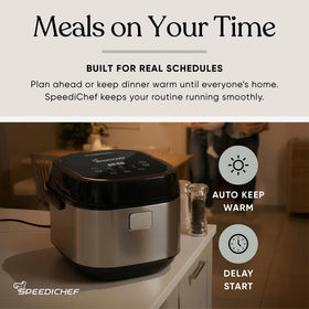 SpeediChef keep-warm setting preserves hot, ready-to-serve meals.