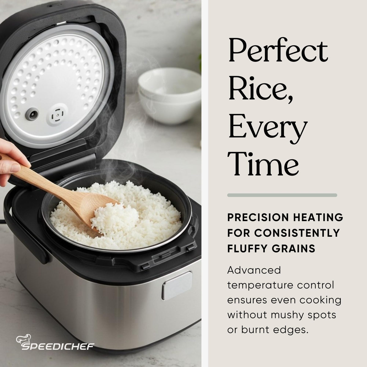SpeediChef rice cooker nonstick inner pot for easy cleaning and consistent cooking.