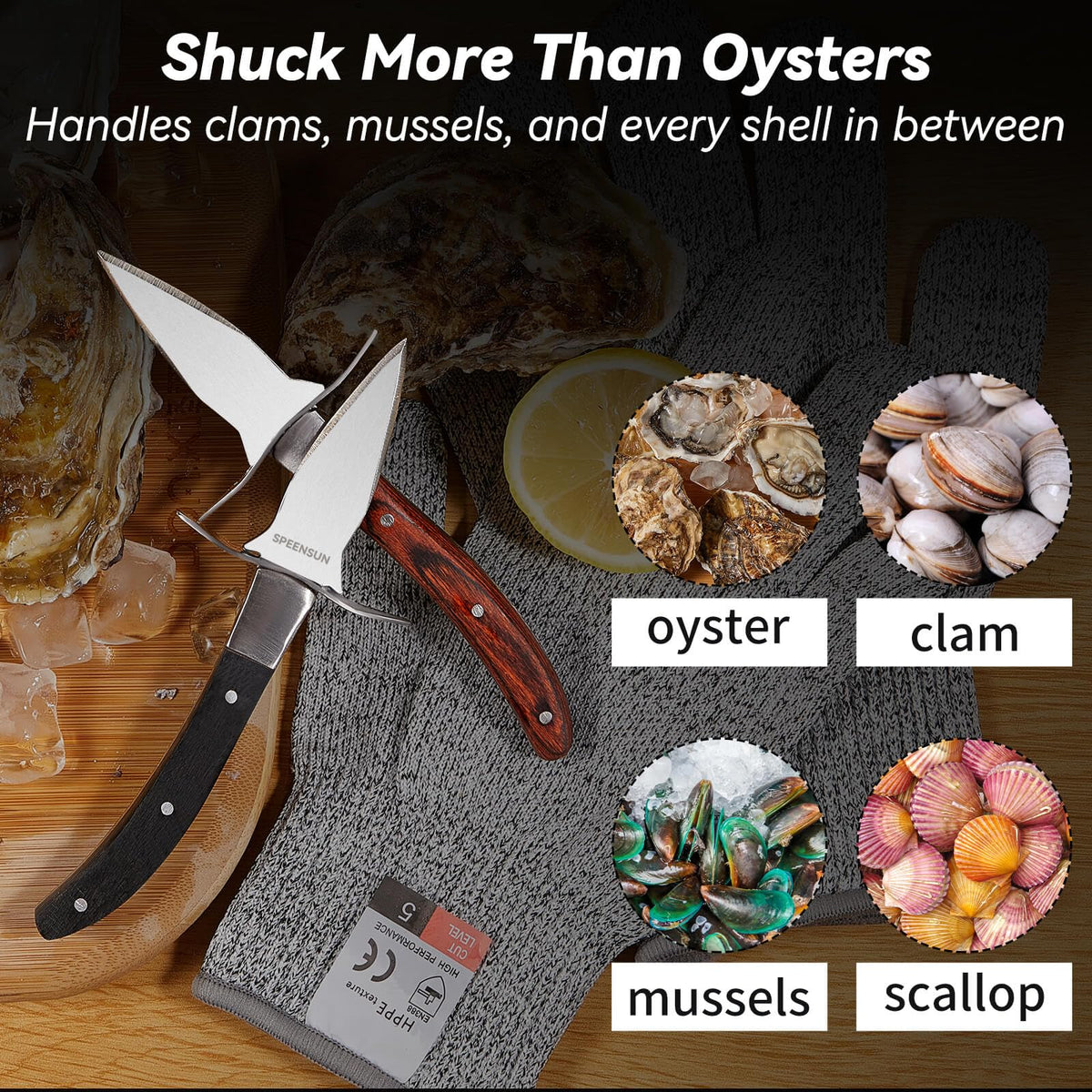 SPEENSUN oyster-clam-shucking-kit versatile for oysters, clams, mussels, scallops