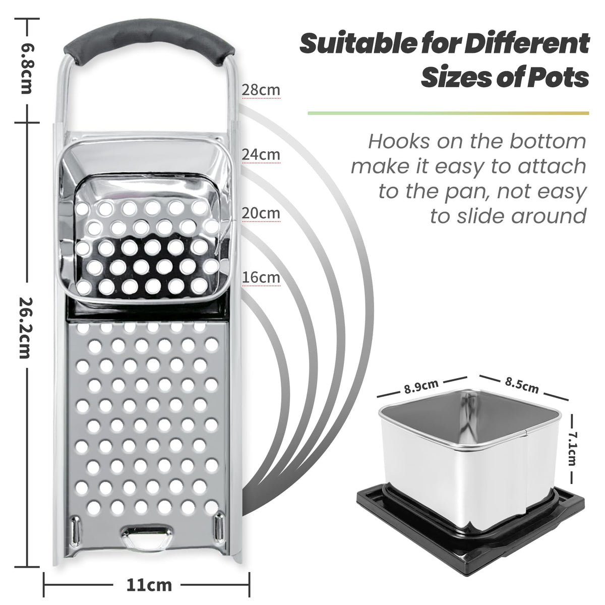 SPEENSUN Spaetzle Maker edge-hook keeps it steady on pots.