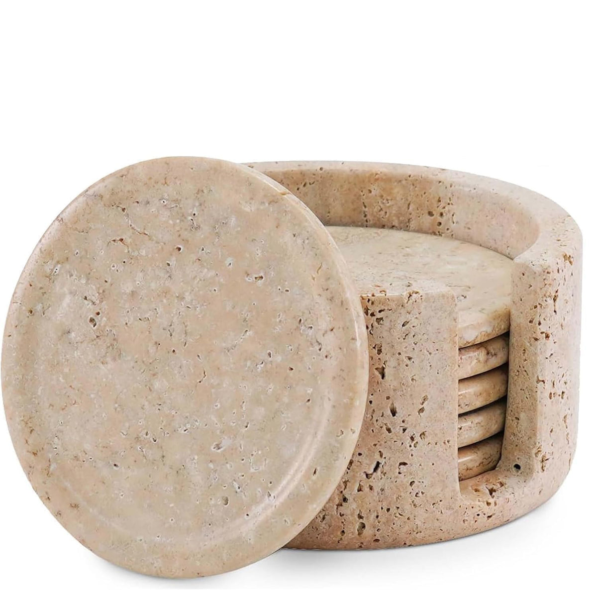 SPESHSTONES marble coaster set with holder protects surfaces and keeps drinks organized