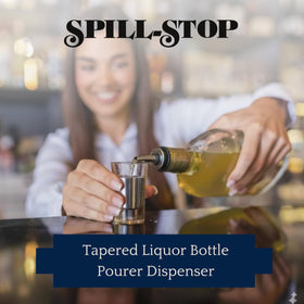 Spill-Stop chrome pourer with poly-cork providing secure seal