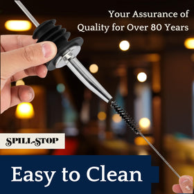 Leak-proof Spill-Stop pourer reduces spills during service