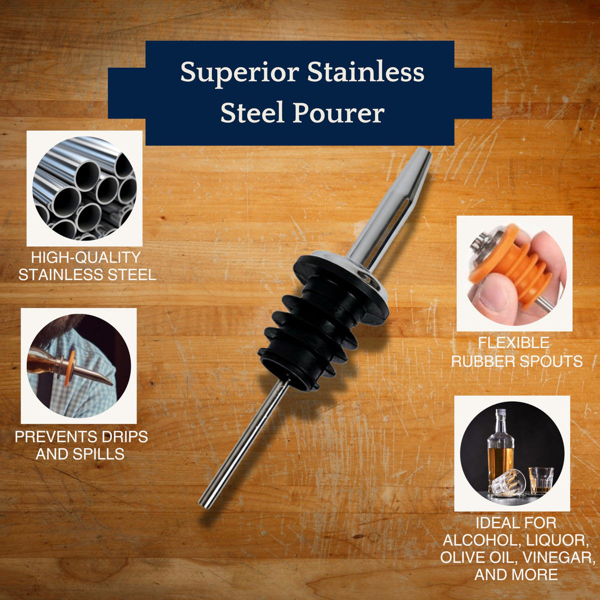 Pro bartenders rely on Spill-Stop pourers for consistent pours