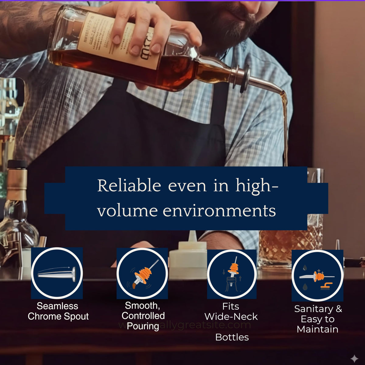Spill-Stop pourer fitting standard liquor and olive oil bottles