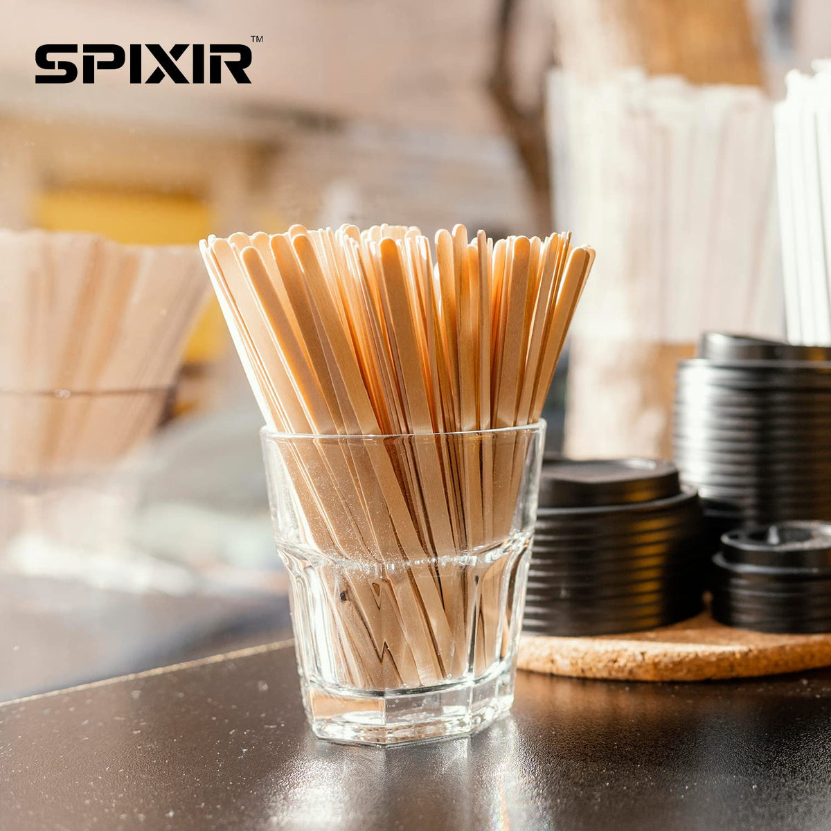 Spixir biodegradable wood stirrers promote sustainable disposable use in events and venues.