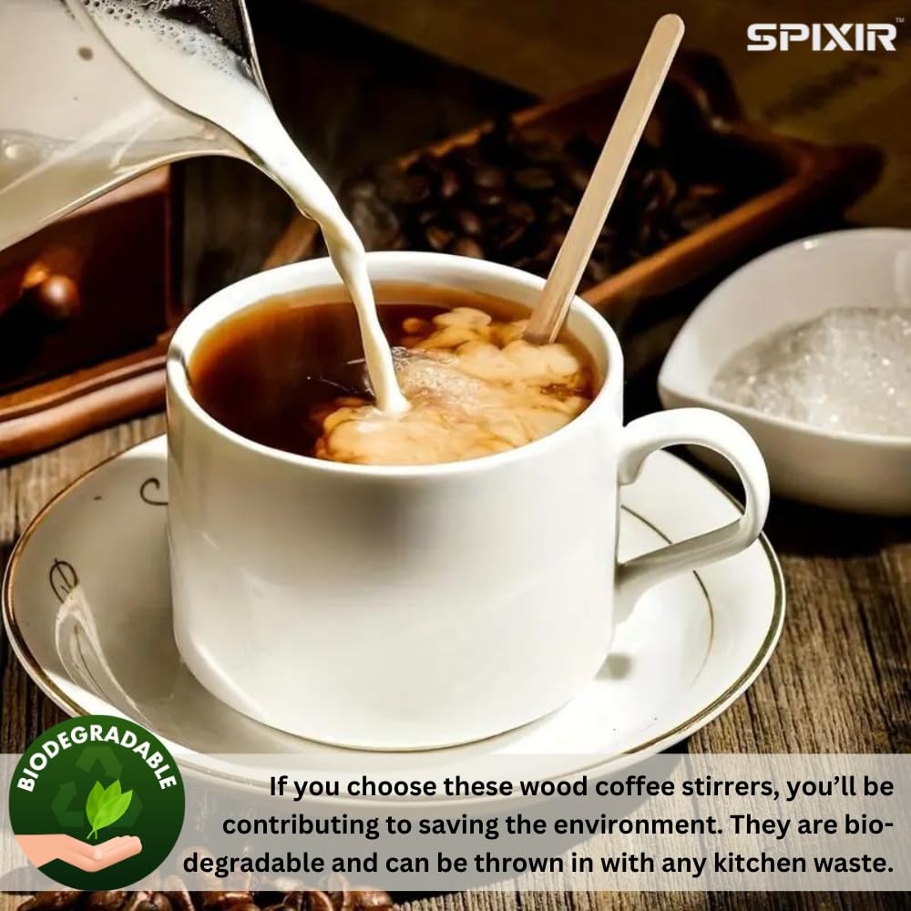 Spixir large wooden stirrers for cafes and events, sturdy for hot drinks.