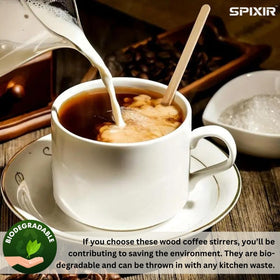 Spixir large wooden stirrers for cafes and events, sturdy for hot drinks.