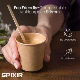 Spixir natural birchwood stir sticks highlight eco-friendly materials for cafes and offices.