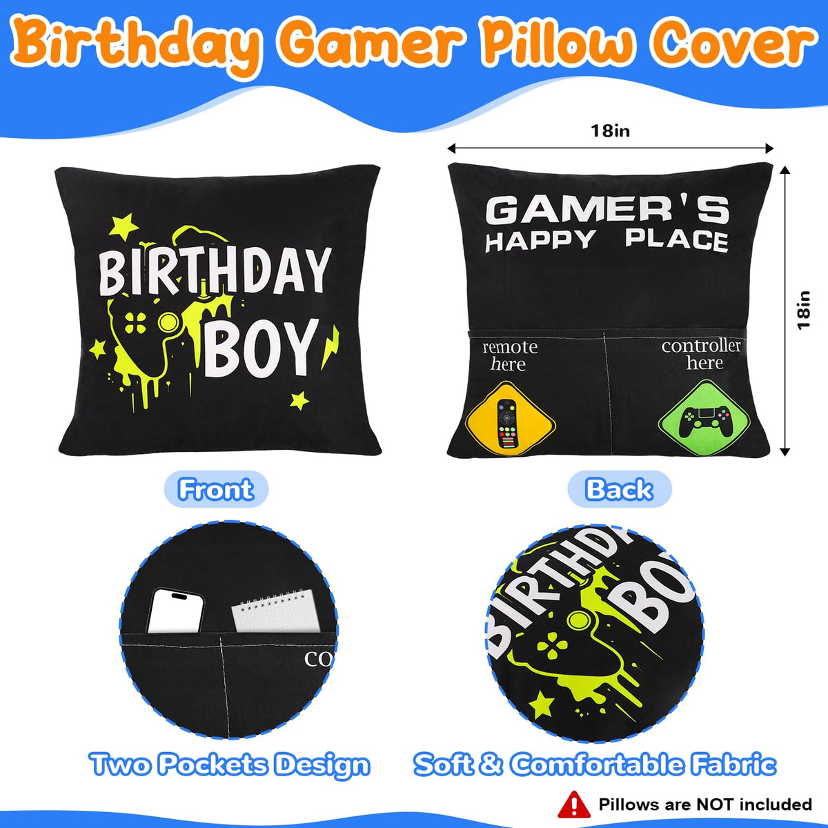 Splandiant Gamers' Happy Place pillowcase, double-sided décor for comfy gaming sessions.