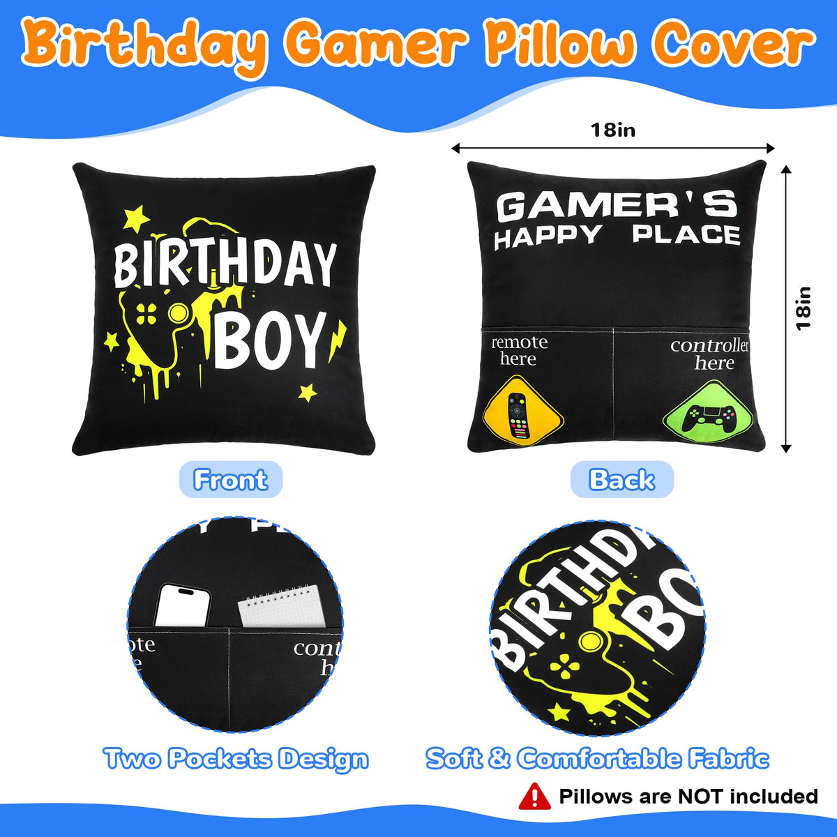 Splandiant Gamers Happy Place pillowcase adds cozy vibes to gaming, TV, or study corners.