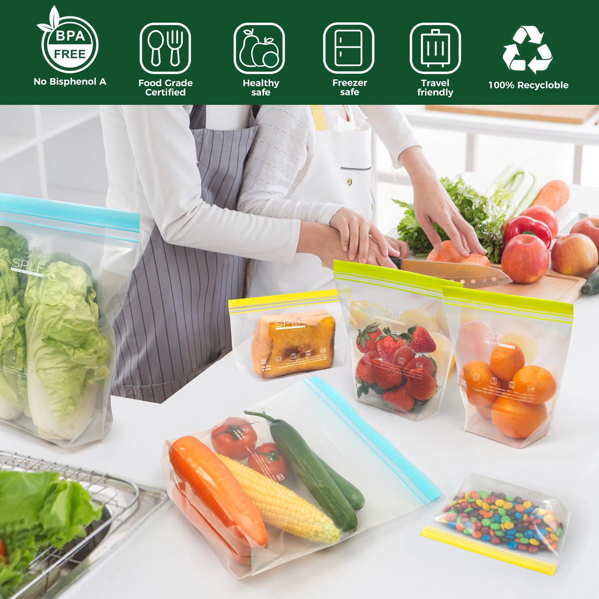 SPLF sandwich bags showing snug double zipper seal for freshness.