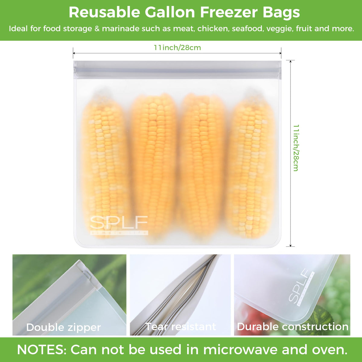 SPLF freezer-safe bags stored in freezer preserving contents.