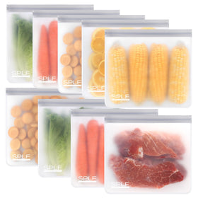 SPLF gallon bags open showing wide zipper for easy meal prep access.