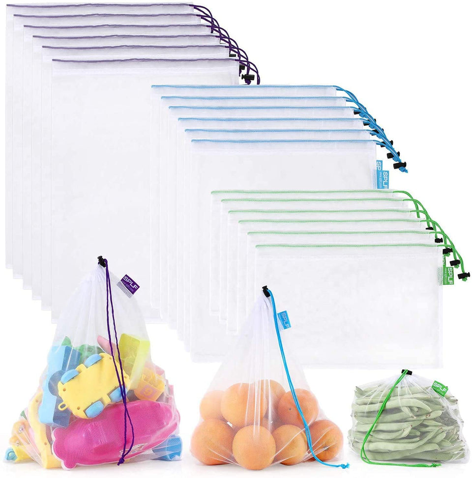 SPLF 18-pcs heavy-duty mesh bags with see-through design for easy item identification.