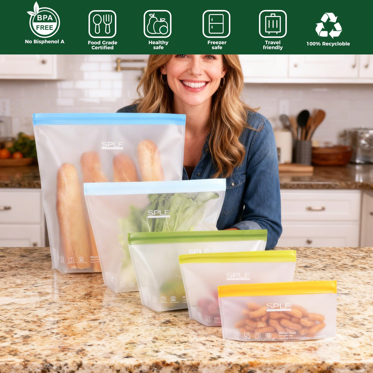 SPLF leakproof double-closure bags keep contents secure and spill-free.