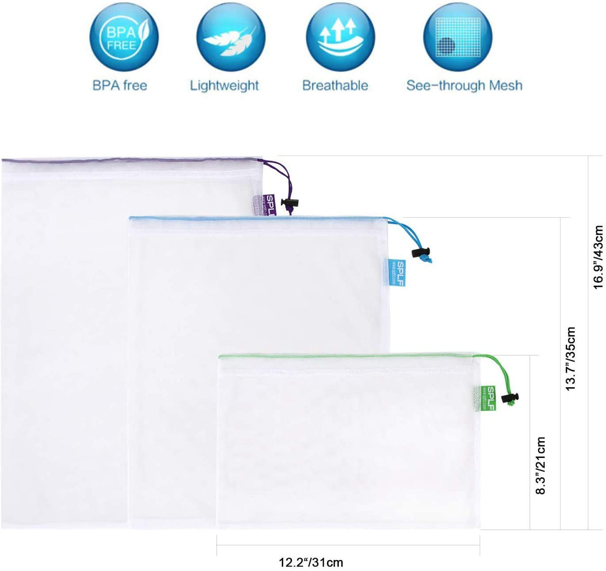 SPLF three-size set includes small, medium, and large bags for versatile storage.
