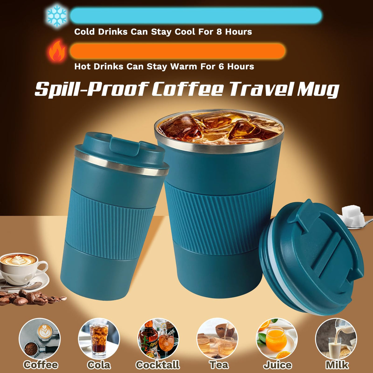 SPLMIFA travel mug lid open showing leak proof seal for spills.