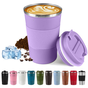 SPLMIFA travel mug purple 17oz with leak-proof design for on-the-go coffee.