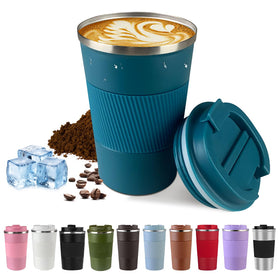 SPLMIFA blue travel mug with wide mouth for easy ice access and quick cleaning.