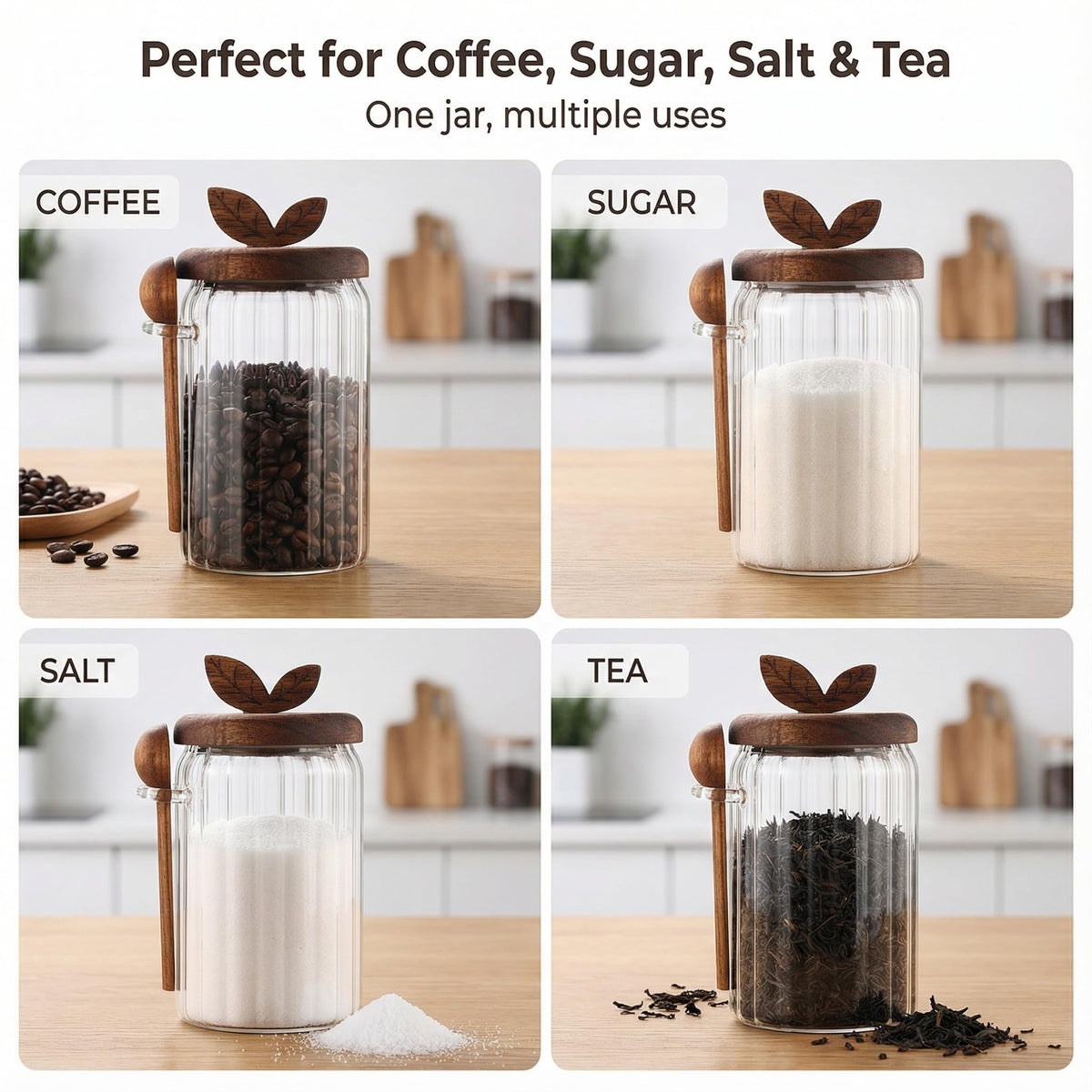 Splotiva glass coffee canister on kitchen counter highlighting minimal design.