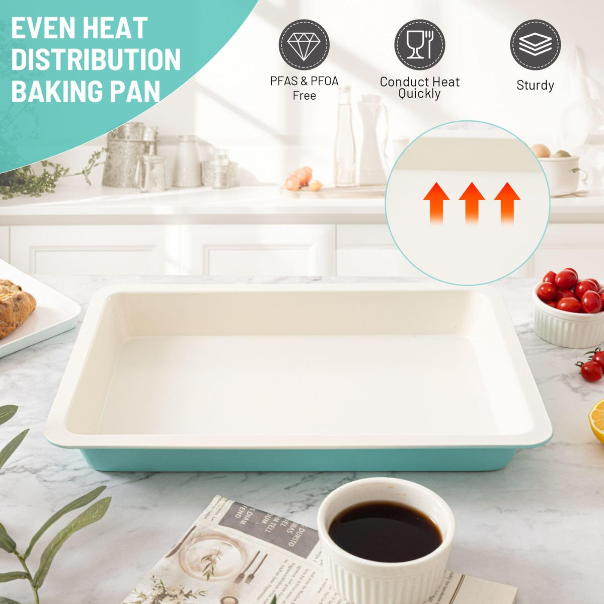 Spmarkt bake-and-carry clip-lid securing a Texas Sheet Cake for potlucks.