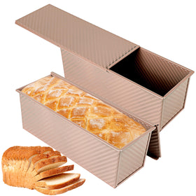 Spmarkt gold Pullman loaf pan with lid for bakery-quality loaves.