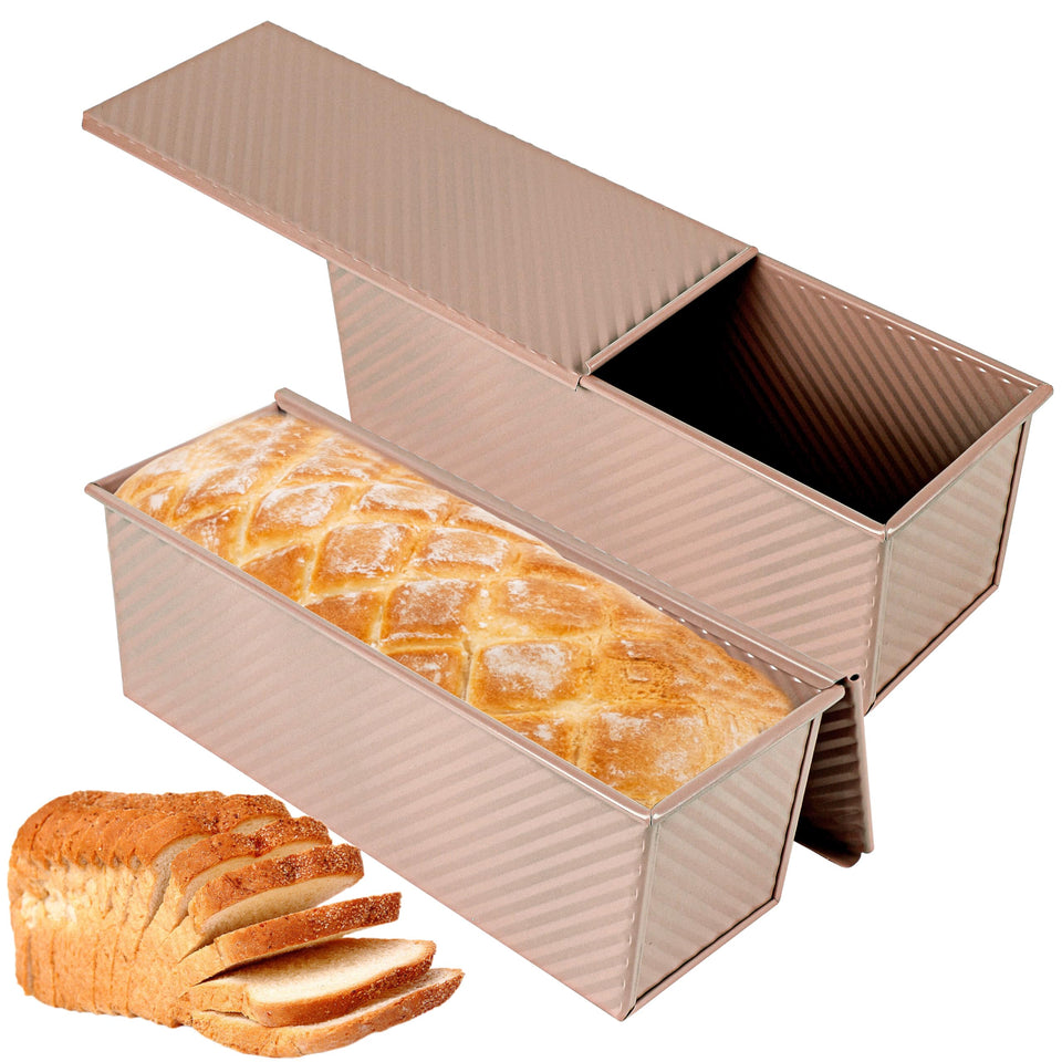 Spmarkt gold Pullman loaf pan with lid for bakery-quality loaves.