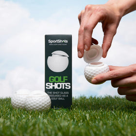 Sport Shots golf ball shot glasses fit neatly in a golf bag for quick celebrations