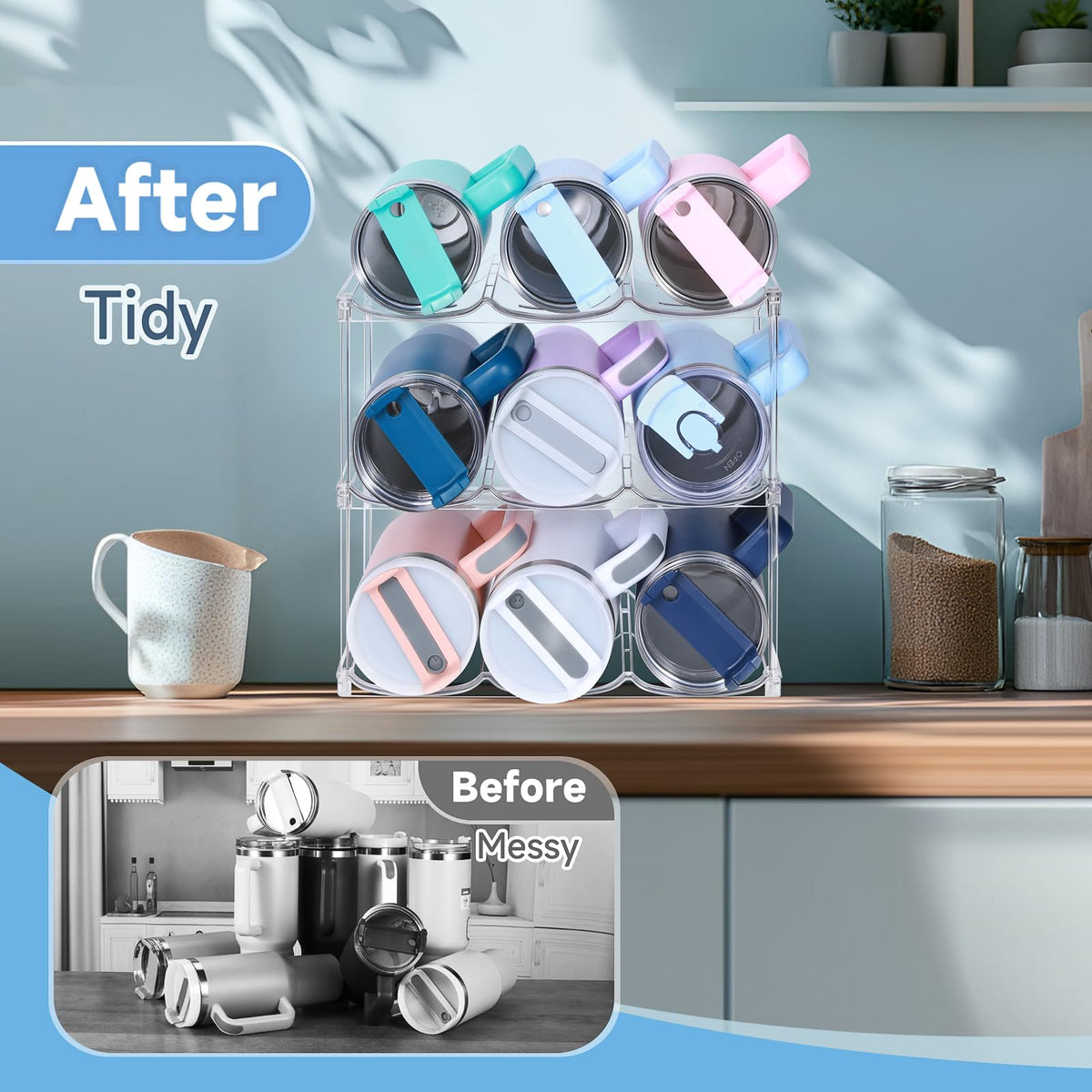 Spospo clear BPA-free plastic storage keeps bottles organized and visible.