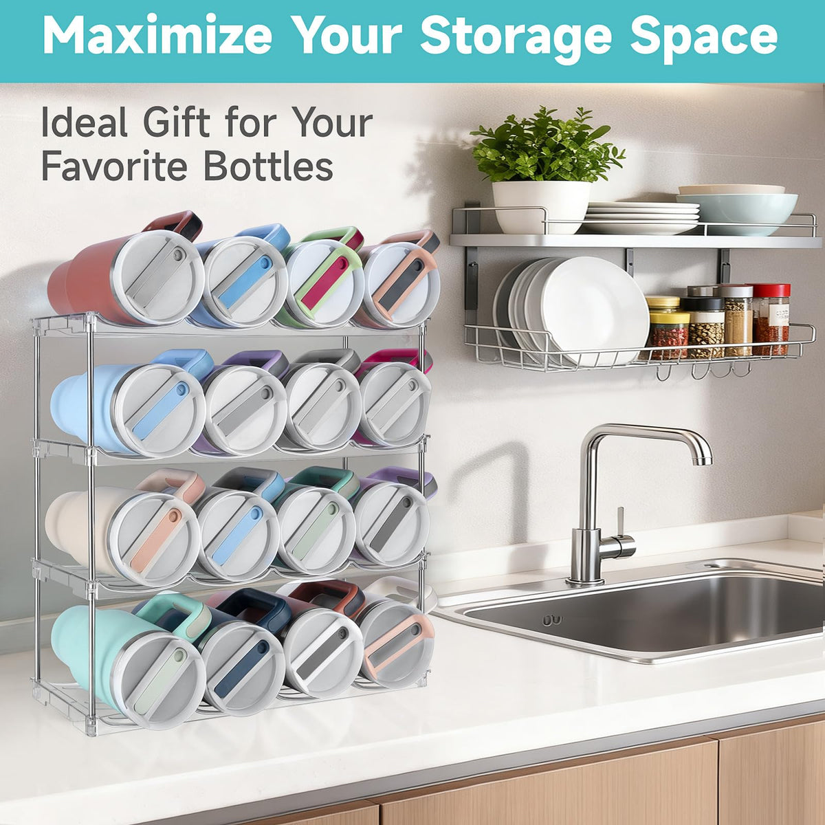Spospo four-layer design holds up to 16 bottles for compact storage