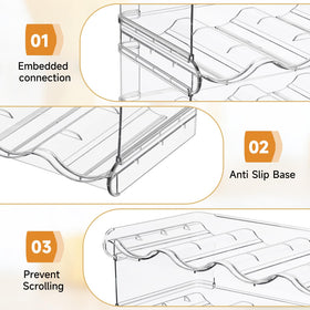 Spospo grooved shelves keep bottles from rolling during storage.