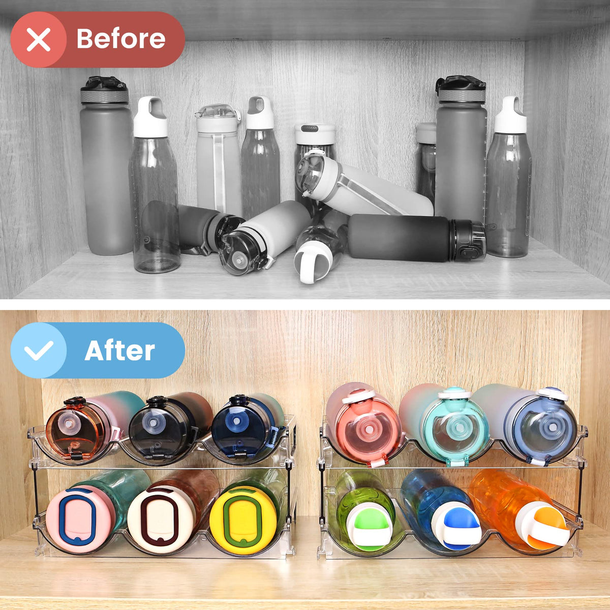 Spospo stackable bottle rack offers space-saving organization for bottles.