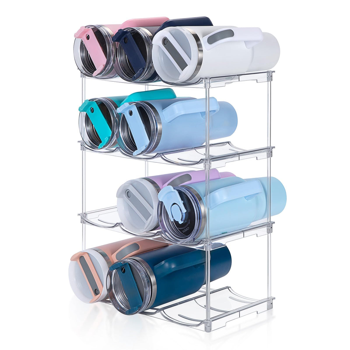 Spospo stackable water bottle organizer with Stanley 40 oz tumbler keeps cabinets organized