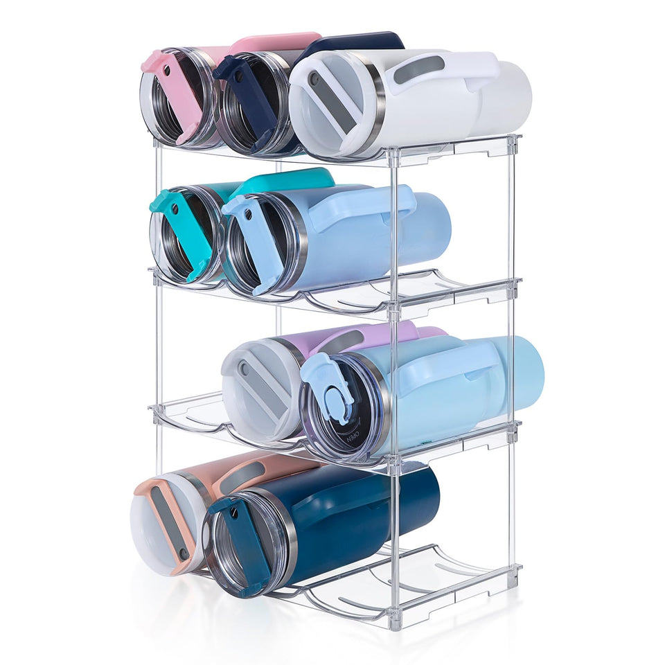 Spospo stackable water bottle organizer with Stanley 40 oz tumbler keeps cabinets organized
