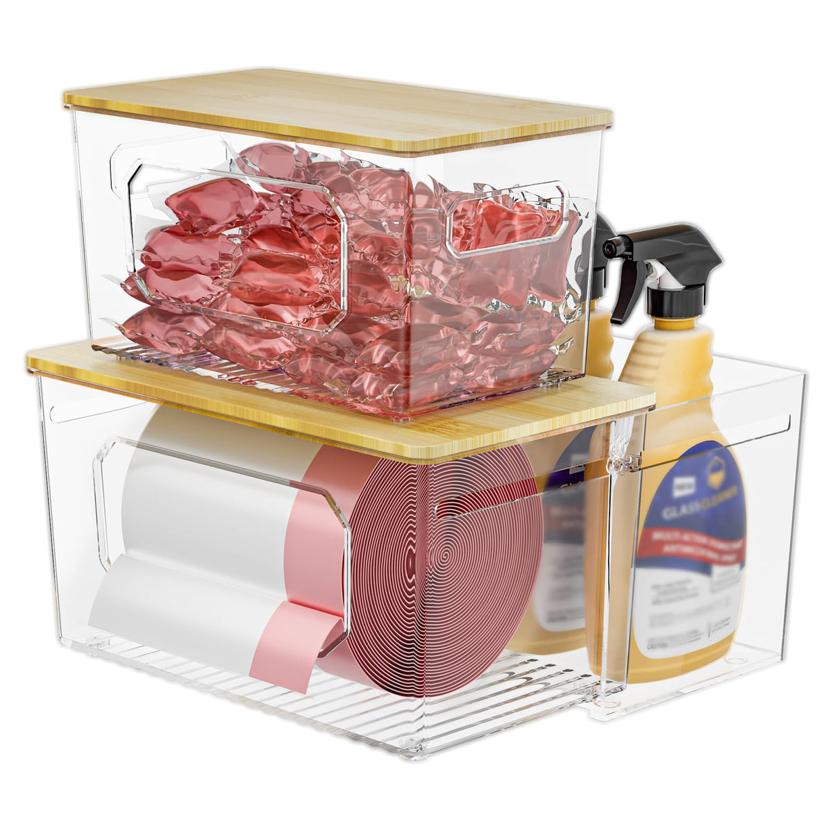 Spospo 3-in-1 under-sink organizer with bag holder for tidy storage.