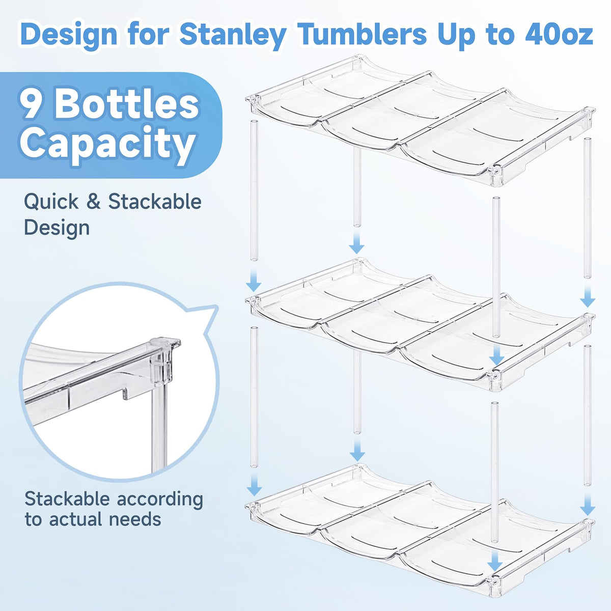 Spospo vertical stack design maximizes vertical space in cabinets.