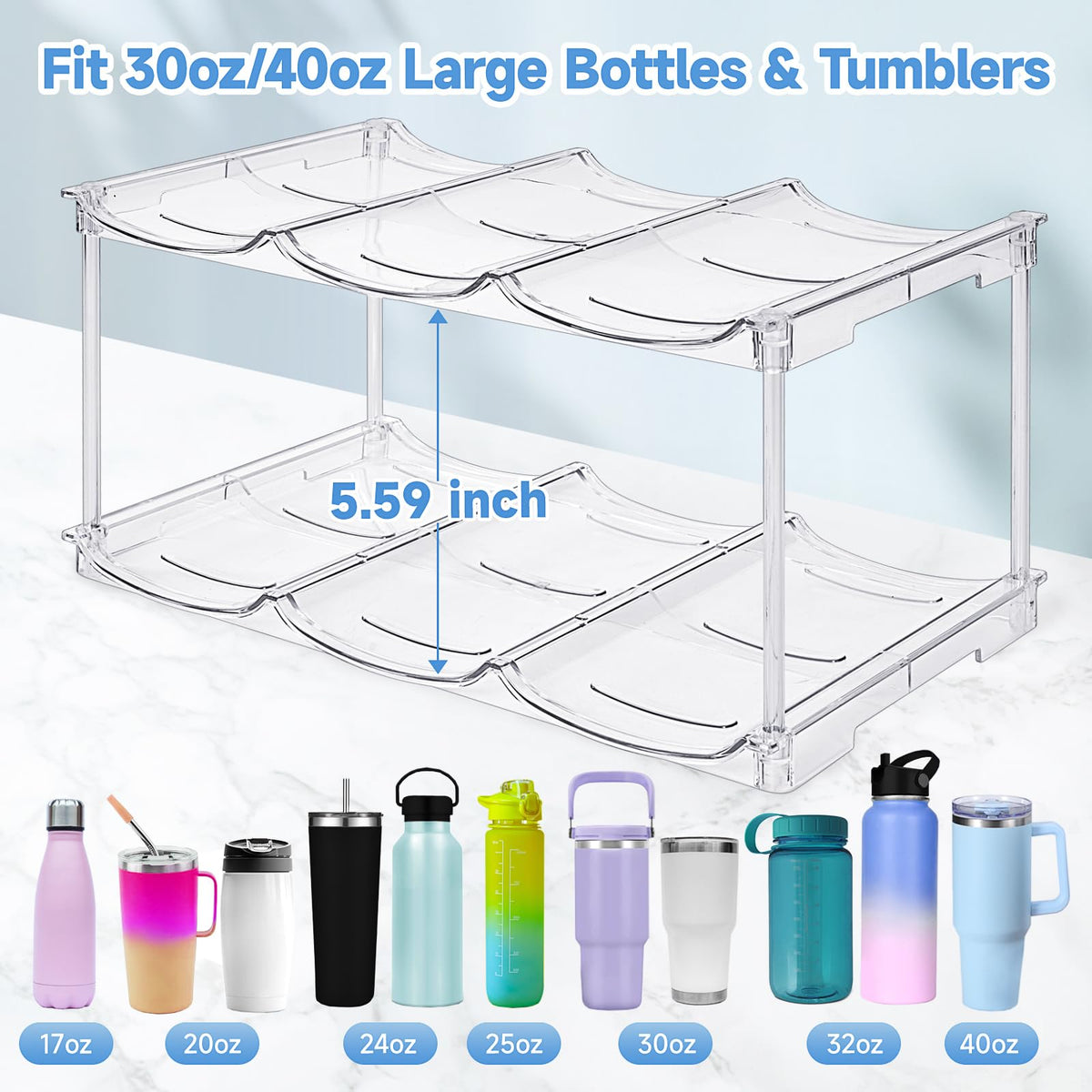 Spospo water bottle rack with easy tool-free assembly fits wide-mouth bottles securely.