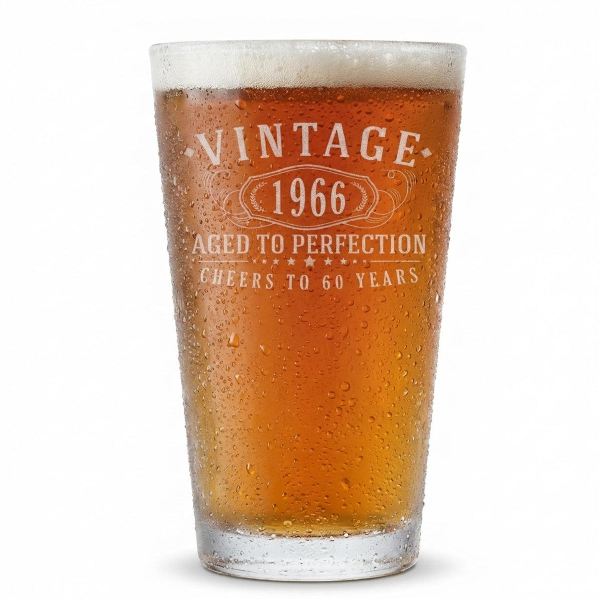 Spotted Dog Vintage 1966 etched pint glass in front view for elegant toasts
