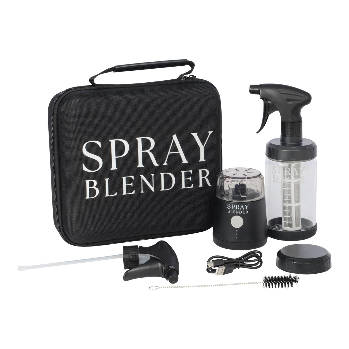 SprayBlender rechargeable motor close-up showing power for fast plant-based spray blends.