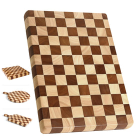 Sprbriolsm checkered cutting board top view showing durable acacia surface for prep and display