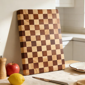 Sprbriolsm checkered board close-up grain highlights natural wood pattern and sturdy construction